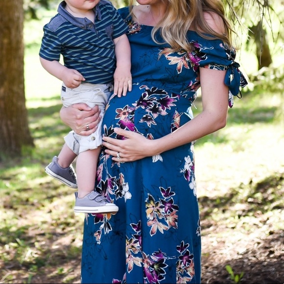 Off-the-Shoulder Floral Maxi Dress (Maternity opt) - Picture 1 of 4